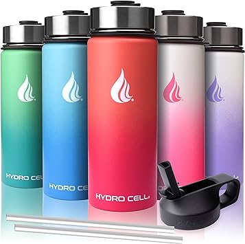 HYDRO CELL Stainless Steel Insulated Water Bottle with Straw - For Cold & Hot Drinks - Metal Vacuum Flask with Screw Cap and Modern Leakproof Sport Thermos for Kids & Adults (Blue/Black 18oz)