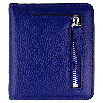 Women's RFID Blocking Small Genuine Leather Wallet Ladies Mini Card Case Purse (Blue)