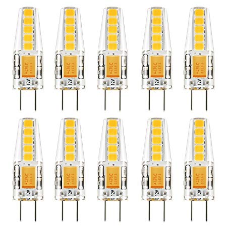 LED G4 Bulb Bi-Pin Base, 12V G4 LED Bulb 2W 20W Halogen Replacement, 2700K Warm White Light Bulb, 2nd Generation, No Flicker, Dustproof Shockproof AC/DC 12 Volt Bulb for Landscape RV, 10 Packs