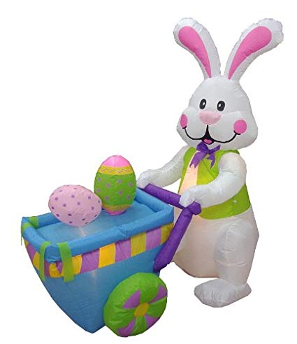 BZB Goods 4 Foot Party Inflatable Bunny Pushing Cart with Eggs Lighted Outdoor Indoor Holiday Decorations Blow up Yard Lawn Inflatables Home Family Outside Decor