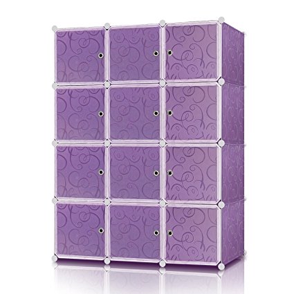 Lifewit 12 Cube Plastic Clothes Storage Multi-use Interlocking Cabinet Organizer with Doors