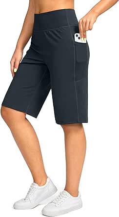 Bermuda Shorts for Women with Pockets 12" Knee Length Women's High Waisted Stretch Long Shorts Walking Casual