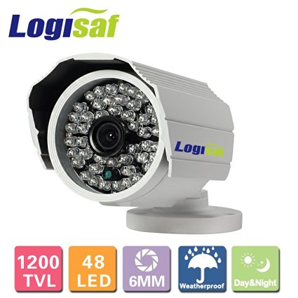Logisaf 1200tvl Hd 48 Leds Cctv Outdoor Security Camera Ir Cut Night Vision 6mm Lens (White)