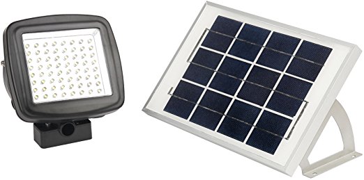 MicroSolar - 64 LED - Lithium Battery - Solar FloodLight --- Automatically Working from Dusk to Dawn at Good Sunshine // with Wall Mounted Brackets and Ground Mounted Stakes // Adjustable Light Fixture from Left to Right, Up and Down