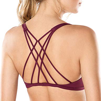 CRZ YOGA Women's Removable Pads Yoga Top Cross Strappy Back Sports Bra