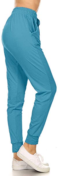 Leggings Depot Women's Printed Solid Activewear Jogger Track Cuff Sweatpants Inner Pockets