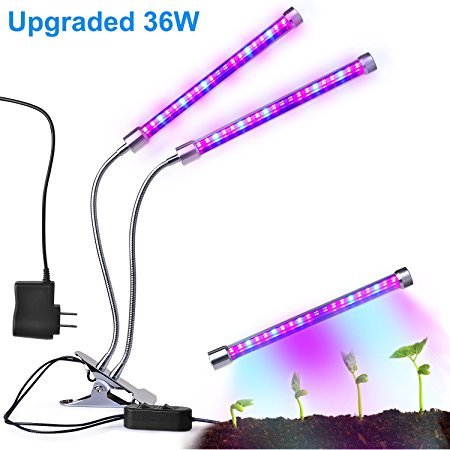 Upgraded Dual-lamp Grow Light Bchway 36W 80LEDs Plant Grow Lamp Lights Bulbs with Wall Plug Adjustable Flexible 360 Degree Gooseneck for Indoor Plants Hydroponics Greenhouse Gardening