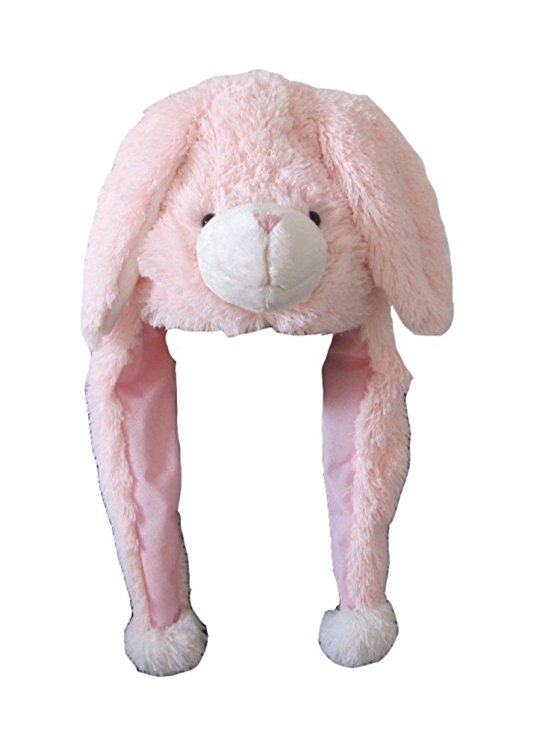 ZooPurr Pets Unisex Plush Animal Hats with Poms - Warm, Soft, and Cozy (Bunny)