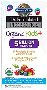 Garden Of Life Dr. Formulated Probiotics Organic Kids  Berry Cherry Chewables, 30 Count, Berry Cherry