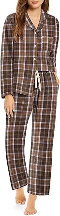 Ekouaer Pajamas Set for Womens 2 Piece Cotton Plaid Loungewear Long Sleeve Sleepwear Soft Button Down Shirts Pjs with Pockets