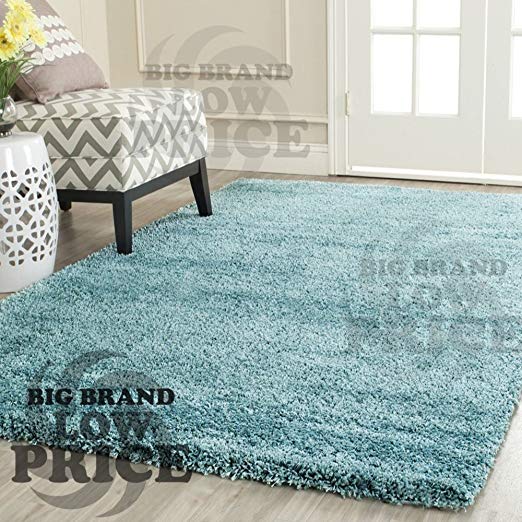 FB FunkyBuys® Modern Soft Touch Shaggy Thick Luxurious Duck Egg Blue 5cm Dense Pile Bedroom Rug -Available in 5 Sizes (200 x 290 cm)