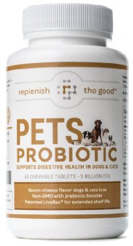 Pet Probiotic for Dogs and Cats 60-Day Supply 3 Billion CFU 6 Strains Flavored Chewable Tablets Boost Digestive and Immune Health Dog and Cat Probiotics Reduce Upset Stomach Diarrhea and Constipation
