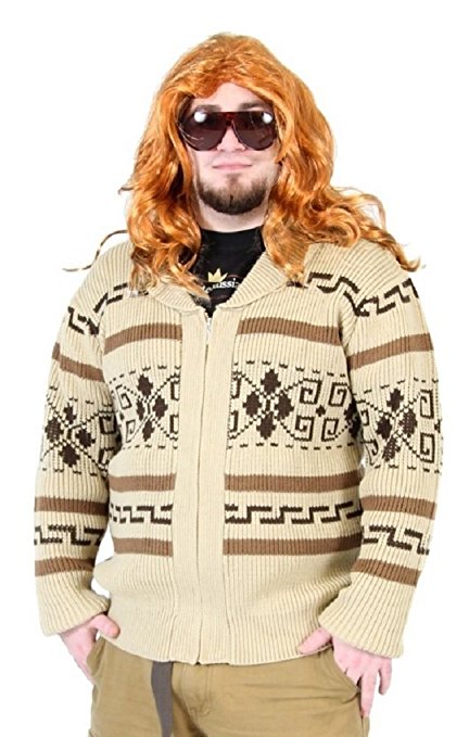 The Big Lebowski Jeffrey The Dude Zip Up Costume Cardigan Sweater
