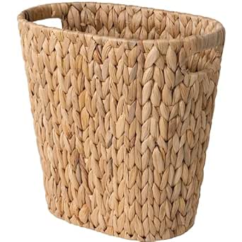 StorageWorks Wicker Waste Basket, Wicker Trash Basket with Built-in Handles, Handwoven Water Hyacinth Trash Can, Wicker Garbage Can for Bedroom, Bathroom, 1 Pack