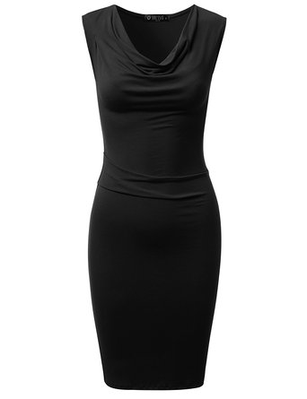 DRESSIS Women's Sleeveless Cowl Neck Slim Midi Sheath Dress S to 3XL (12 Colors)
