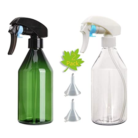 Empty Plastic Spray Bottle, 2 Pack 10oz/300ml Hard Refillable Spray Bottles, Reusable Fine Mist Sprayer for Gardening, Cleaning Solutions, Hair Care, Plants