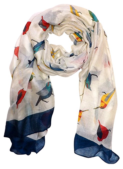 Peach Couture Cute Vintage Lightweight Graphic Finch Bird Print Scarf