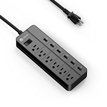 iClever BoostStrip IC-BS03 Power Strip, 6 AC Outlets and 6-Port USB Charger Surge Protector with Over-Load Switch, Mattle Black