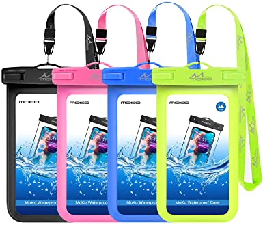 MoKo Waterproof Phone Pouch [4 Pack], Underwater Phone Case Dry Bag with Lanyard Compatible with iPhone 12 Mini/12 Pro, iPhone 11 Pro/11 Pro Max X/Xs/Xr/Xs Max,8, Samsung S21/S10/S9/S8 Plus, Note 10