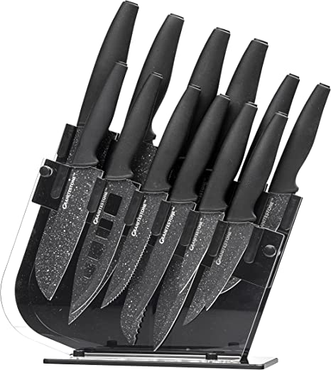 Nutriblade 12 Piece Knife Set with Block by Granitestone High-Grade Professional Chef Knife, Santoku Knives, Kitchen Knife with Easy-Grip Handles Stainless Steel Blades Dishwasher-Safe As Seen On TV