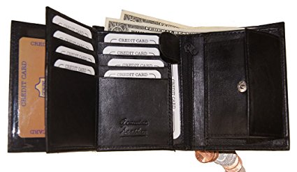 Improving Lifestyles SUN 1318 BK Men's Leather Bi Fold Wallet, Black with Organza Gift Bag, Black, One Size