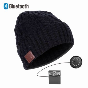 Zibaar Latest Bluetooth V4.1 Bluetooth Headphone Beanie Bluetooth Hat Combined with Removable Bluetooth Headset; Hands Free Talking, Braiding Cuff New Design for 2015 - Unisex - Black