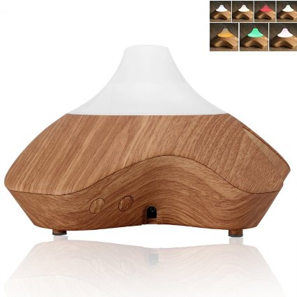 GX.Diffuser 220ml Aroma Essential Oil Diffuser, Smart Music Ultrasonic Cool Mist Whisper-Quiet Humidifier with 7 Color Lights Changing & Waterless Auto Shut-Off ( Wood Grain)