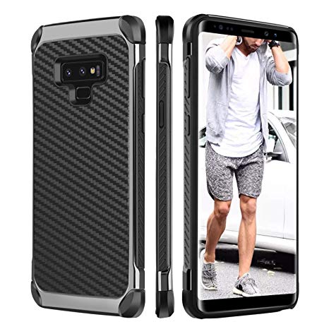 BENTOBEN Case for Samsung Note 9 Shockproof Two Layer Protective Carbon Fiber Manly Men Faux Leather Hard Case Full Body Soft Bumper Phone Case for Samsung Galaxy Note 9, Black