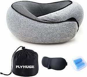 Flyhugz Neck Pillow, U-Shaped Memory Foam Travel Pillow for Travel, Airplane, Car, Office, Adjustable Airplane Neck Pillow for Men & Women