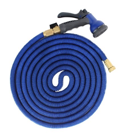 FOCUSAIRY 50 Feet Expanding Heavy Duty Expandable Strongest Garden Water Hose with Shut Off Valve Solid Brass Connector and 8-pattern Spray Nozzle (50 Feet, Blue)