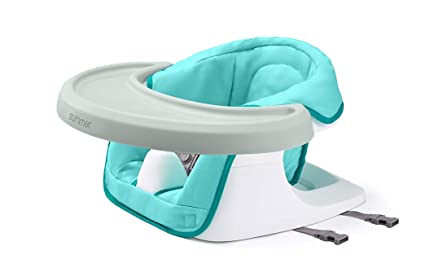 Summer 3-in-1 Floor 'N More Support Seat - Floor, Feeding, and Booster Chair for Infants and Toddlers – with Machine Washable Fabric Seat and Removable Dining Tray, Aqua