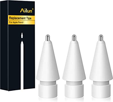 Ailun 3 Pack Apple Pencil Tips Replacement, Compatible with Apple Pencil 1st Gen and 2nd Gen, Penlike Metal Wear-Resistant Pen Tips, Fine Point Precise Control White