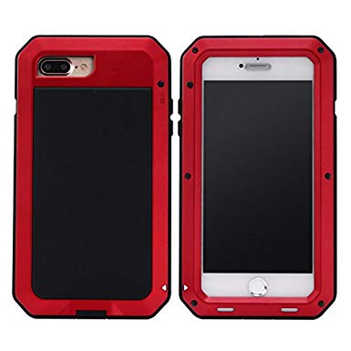 iPhone 7 Plus Case, Amever Tempered Glass Luxury Aluminum Alloy Protective Metal Extreme Shockproof Military Bumper Heavy Duty Cover Shell Case Skin Protector for Apple iPhone 7 Plus 5.5 Inch - Red