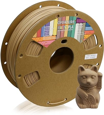 OVERTURE Matte PLA Filament,1.75mm 3D Printer Filament, 1kg Spool (2.2lbs), Dimensional Accuracy  /- 0.03 mm, Fit Most FDM Printer (Matte Light Brown)