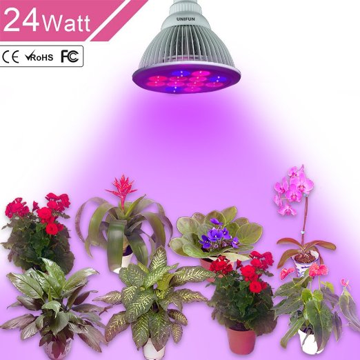 24W LED Grow Light UNIFUN E27 Plant Bulbs Plant Growing Bulb for Garden Greenhouse  Plants Growing Lamps