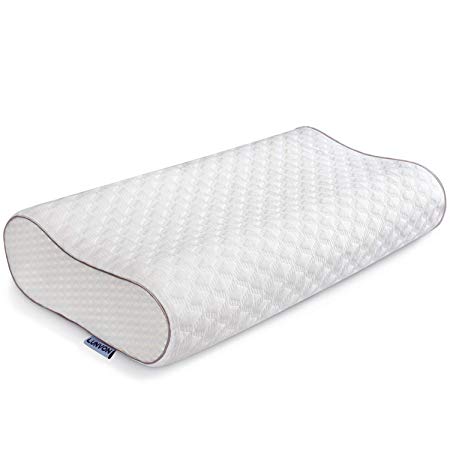 Lunvon Queen Memory Foam Bed Pillow for Sleeping Height Adjustable Cervical Pillow with Pain Relief Design Breathable Cooling Hypoallergenic Cotton Cover Protector CertiPUR-US, White