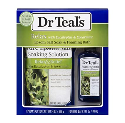 Dr Teal's Eucalyptus Epsom Salt & Foaming Bath Oil Sampler Gift Set 2019 - Give The Gift of Rejuvenation & Self Care! - 14 oz Bag of Eucalyptus Bath Salts & 3 oz Bottle of Eucalyptus Foaming Bath Oil