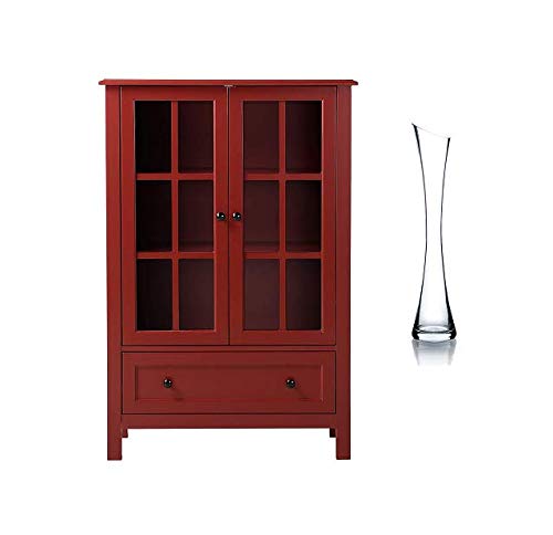 HOMESTAR 2-Door/1-Drawer Glass Cabinet (Red)