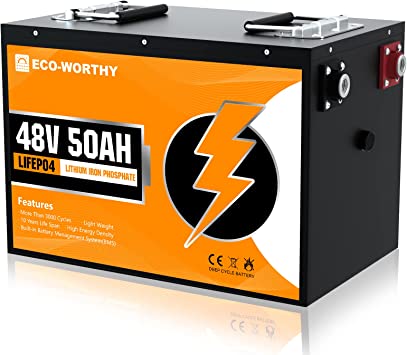 ECO-WORTHY 48V 50Ah 2560Wh LiFePO4 Lithium Battery, Fast Charging Battery with BMS Protection, More Efficient and Lightweight, Ideal Replacement for Most of Backup Power and Off Grid Applications