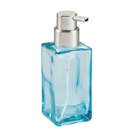 InterDesign Casilla Glass Foaming Modern Soap Dispenser Pump for Kitchen and Bathroom Vanities, Blue