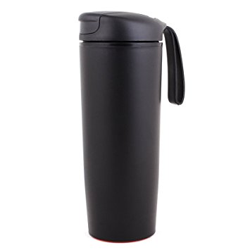 No Spill Mug, Travel Mug Never Fall Over, Magic Suction Unspillable Mug Plastic BPA-free with Handle and Tea Strainer (Black)