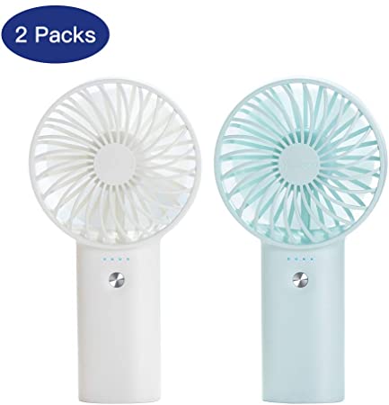 Yoobao 2 Packs Handheld Portable Fan 3000mAh Battery Operated USB Small Fan with 3 Speeds & Hang Rope, Rechargeable Personal Fan for Travel Home Office Outdoor Camping Eyelash Makeup-White & Sky Blue