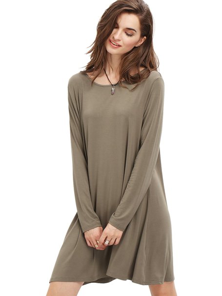 ROMWE Women's Crew Neck Long Sleeve Casual Loose Tshirt Dress Tunic Tops