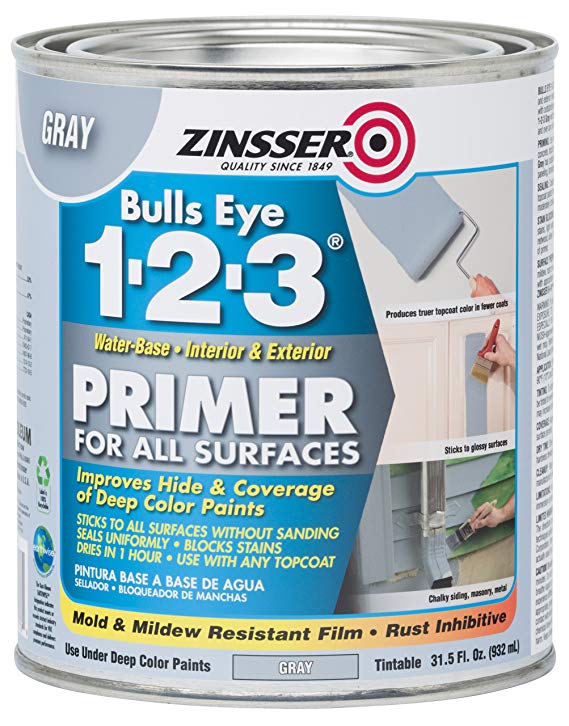 Rust-Oleum 286258 Zinsser Bulls Eye 1-2-3 Primer, 31.5 oz, Gray