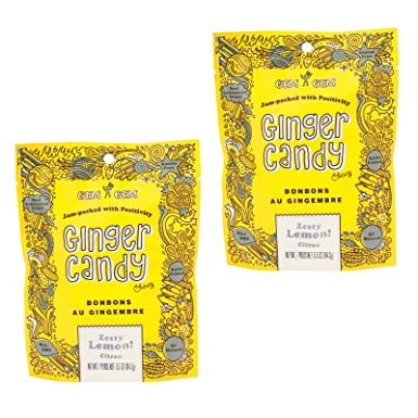 Gem Gem Ginger Candy Chewy Ginger Chews (Lemon, 2 Packs 6.5oz)