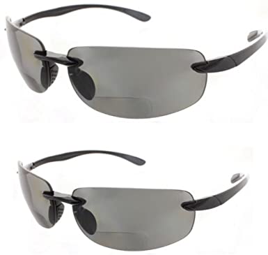 2 Pair of Men and Women Maui Island Rimless Bifocal Sunglasses Sun Readers - Night Driving Yellow/Smoke Lens