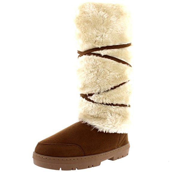 Womens Tall Knee High Fixed Lace Wrap Winter Snow Rain Boots