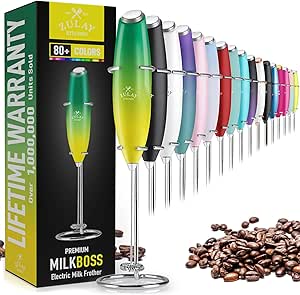 Zulay Powerful Milk Frother Handheld Foam Maker for Lattes - Whisk Drink Mixer for Coffee, Mini Foamer for Cappuccino, Frappe, Matcha, Hot Chocolate by Milk Boss (Kiwi)