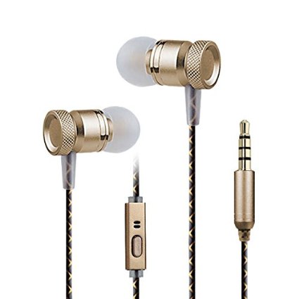 CHARM & MAGIC In-Ear Heaphones,Earbuds,Stereo Music Earphones,Premium Wired Cell Phone Headsets with Microphone,Real Bass,Noise Reduction,3.5mm Jack for iphone,Ipad, Androids Smartphone (Golden)
