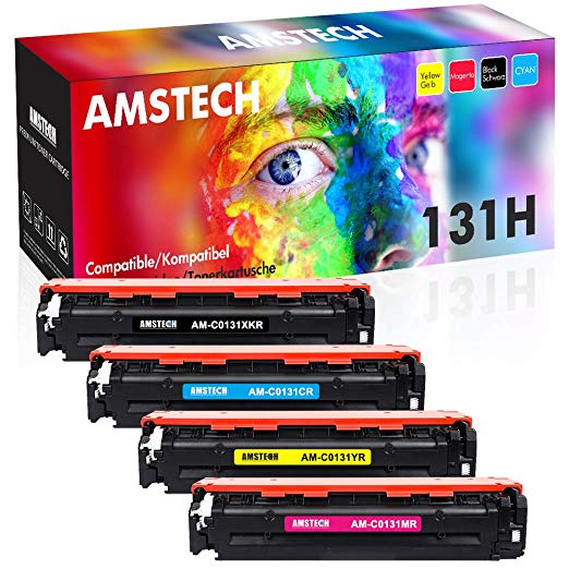 Amstech Compatible Toner Cartridge Replacement for Canon 131 131H Cartridge 131 MF8280cw Toner for Canon ImageClass MF624Cw LBP7110Cw MF628Cw MF8280 MF624CW Color Toner Laser Printer (KCMY,4 Packs)